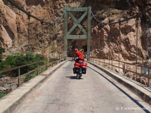David crossing the bridge at Chacanto (near Balsas)