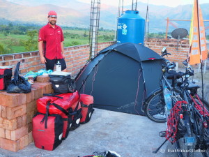 Our campsite on top of the petrol station, La Floresta