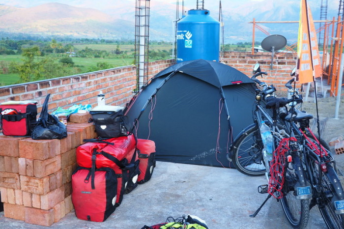Peru - Our campsite on top of the petrol station, La Floresta
