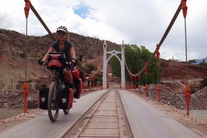Peru - Jo crossing an old bridge