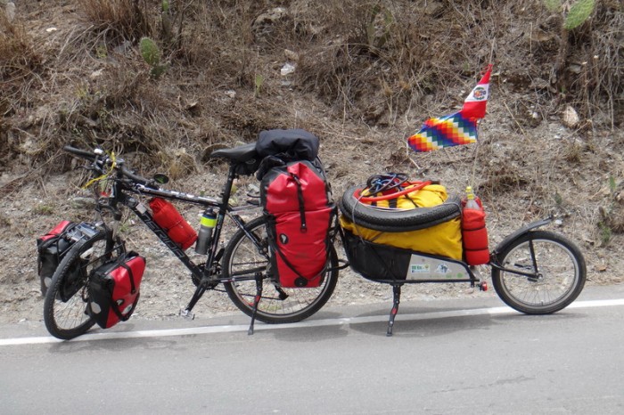 Peru - Luis' bike - he has a grill and fishing rod in there!