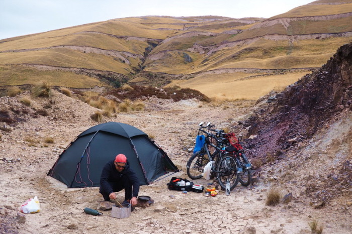 Peru  - So, we set up camp on a sandy patch of the rocky road and prayed for rain!