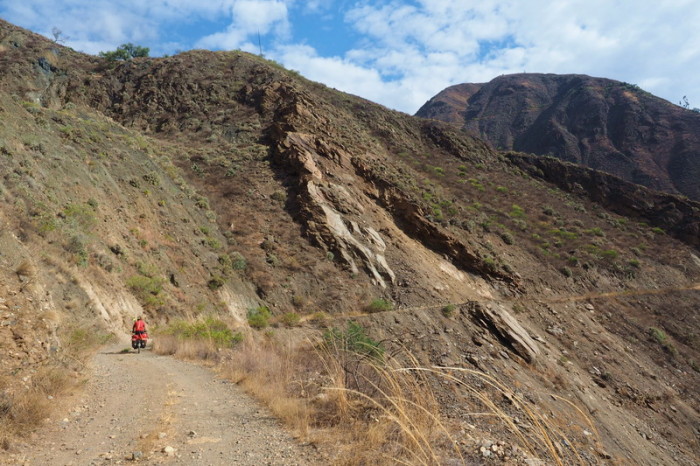 Peru  - David cycling the wonderful dirt road beside the River Tablachaca