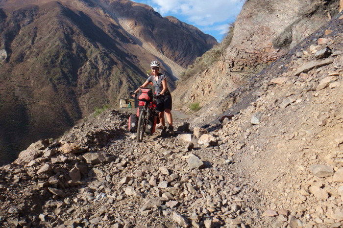 Peru  - There were all kinds of surfaces to traverse on the river road, including slate!