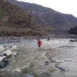 David crossing the river to get the last of our panniers