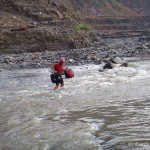 David making the final trip across the river with our front panniers