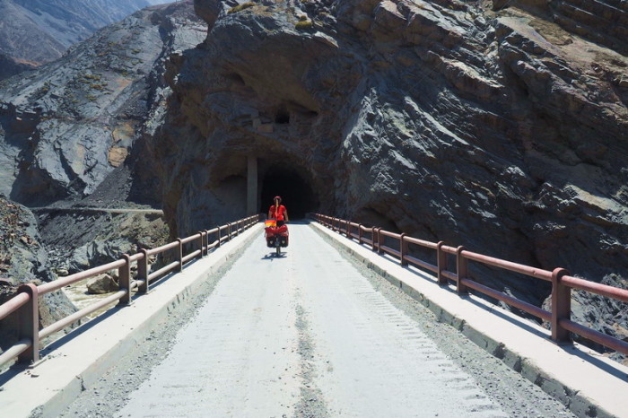 Peru  - David and one of the many tunnels on the way to the Canon del Pato