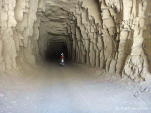 Jo emerging from one of the long tunnels on the way to the Canon del Pato