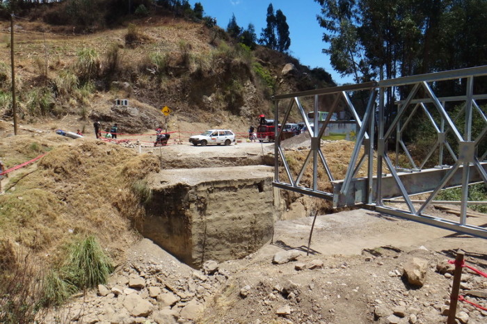Peru  - Shortly after leaving Cajabamba we hit construction - a new bridge was being installed over the river