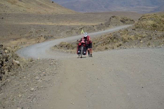 Peru - Jo taking a break from cycling along the Pastoruri Highway