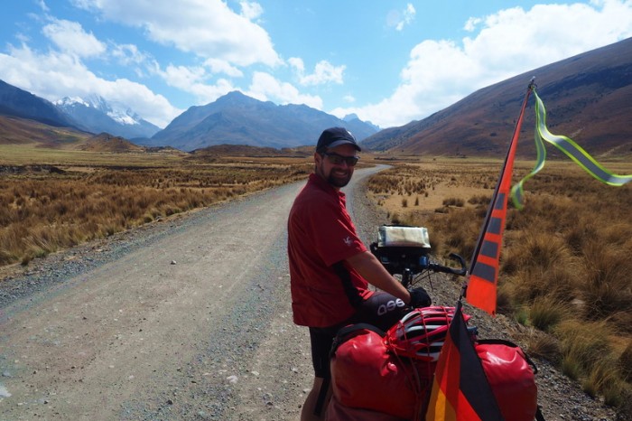 Peru - David cycling the Pastoruri "Highway" 