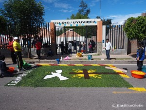 The flower carpet outside the school in Huanta