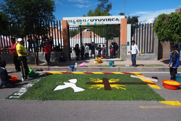 Peru - The flower carpet outside the school in Huanta