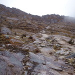 By this point we could see the gap in the rock that we were heading for - Punta Union - AND then it started to snow!