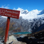 The highest point of our trek - the Punta Union Pass at 4750m, with views of stunning Laguna Taullicocha