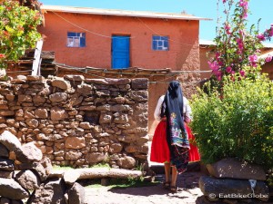 Our host mother outside her house, Amantani Island, Lake Titicaca