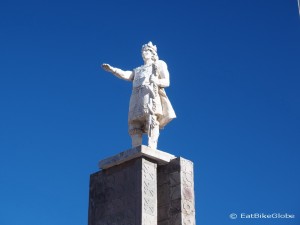 Statue in the main square, Amantani Island, Lake Titicaca