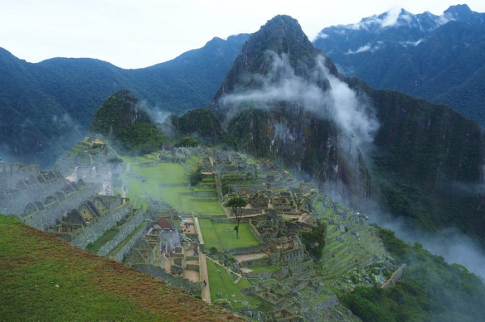 Peru - Our first mist covered glimpse of Machu Picchu
