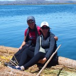 Jo and Aleecia enjoying a ride on a traditional reed boat, Lake Titicaca