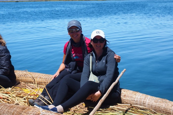 Peru - Jo and Aleecia enjoying a ride on a traditional reed boat, Lake Titicaca