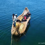 Jo and Aleecia enjoying a ride on a traditional reed boat, Lake Titicaca