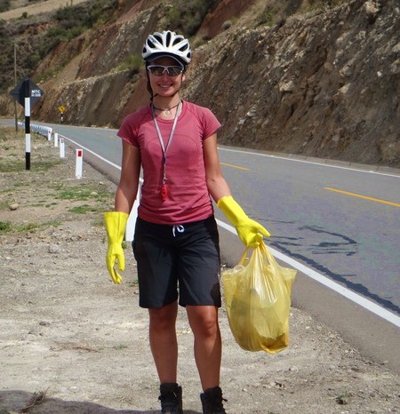 Peru - Jo picking up rubbish near Andahualyas