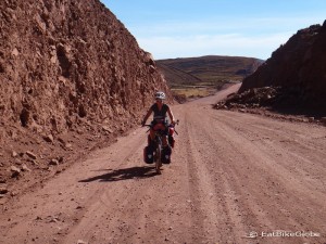 Jo on the new dirt road - yeah, no traffic!