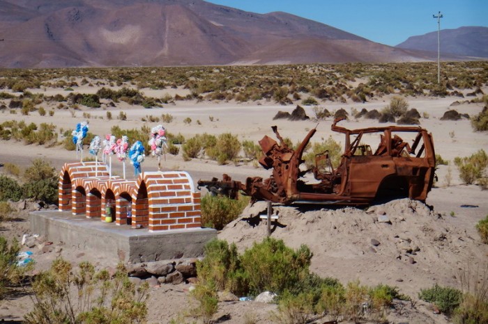 Bolivia - Road side shrine on the way to Sabaya