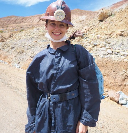 Bolivia - Jo dressed up for the visit to the mines, Cerro Rico, Potosi