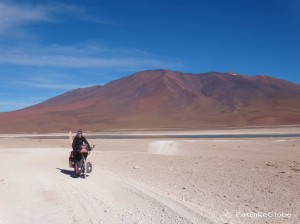 Day 8 of the Laguna Route: Jo cycling away from Laguna Verde