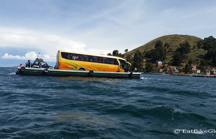 Bolivia - Our bus taking the ferry at Tiquina ... all passengers had to disembark!