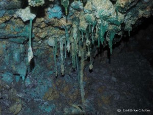 The walls of the mine were quite beautiful, covered in turquoise and green stalactites