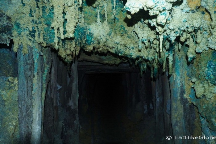 Bolivia - The walls of the mine were quite beautiful, covered in turquoise and green stalactites