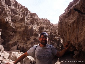 David ready for some cave exploring in a tunnel made of salt, Valle de la Luna, near San Pedro de Atacama
